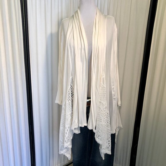 Bundle of two La Vanya Lace Cardigans in ivory & tan Sz 3XL - Picture 3 of 13